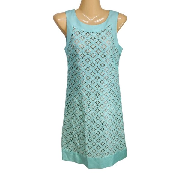 Eilza J Dress Celeste Lace Sleeveless Women's Size 2 Mint Green Linen Blend Shif - Picture 2 of 11
